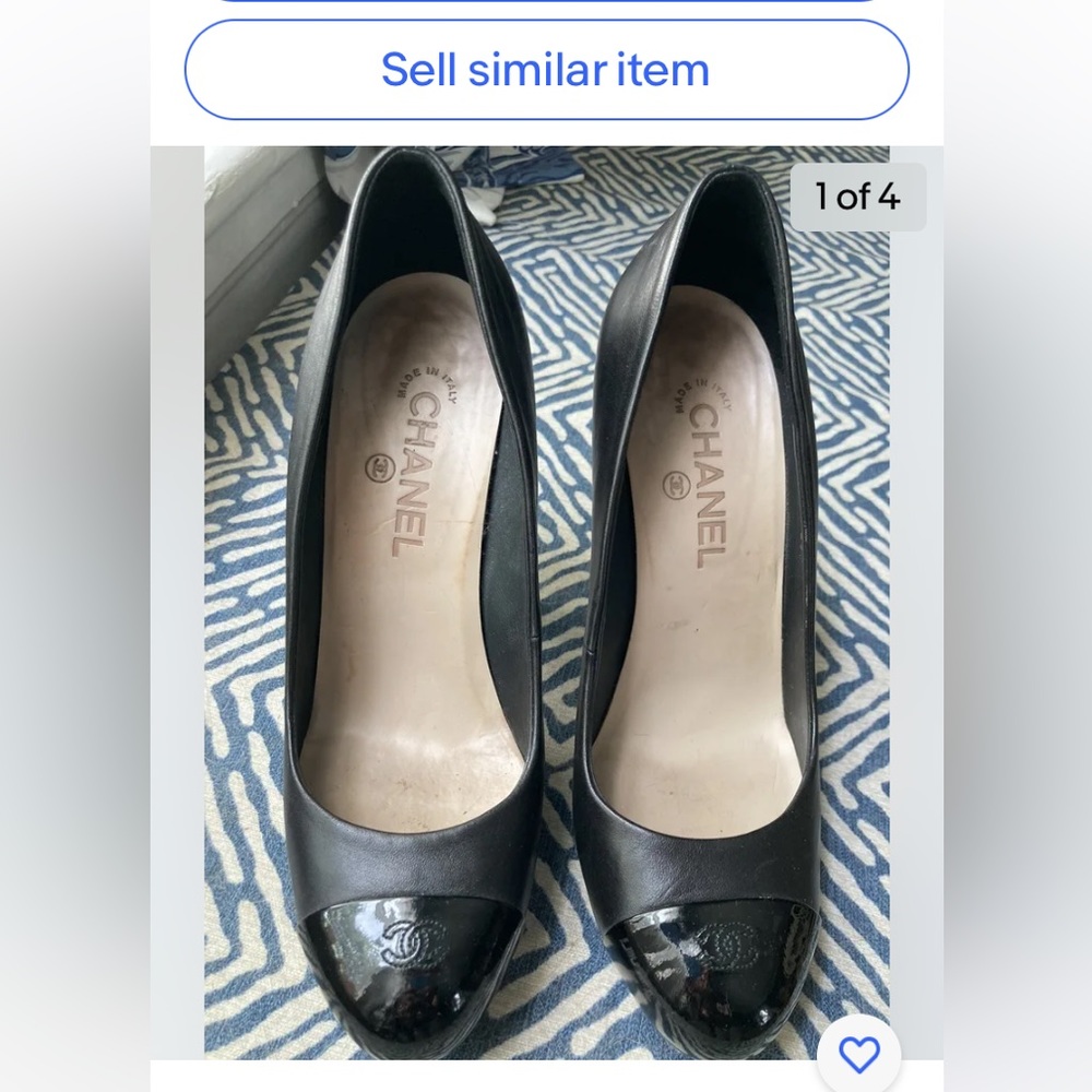 Chanel leather pumps with patent cap toe, platform ,women’s black 39.5 US 9 ,9.5